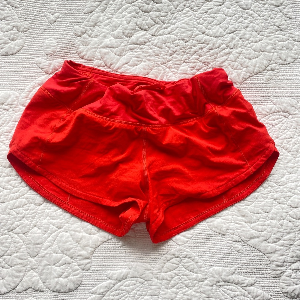 Red Lululemon Speed Up Shorts (size 2)